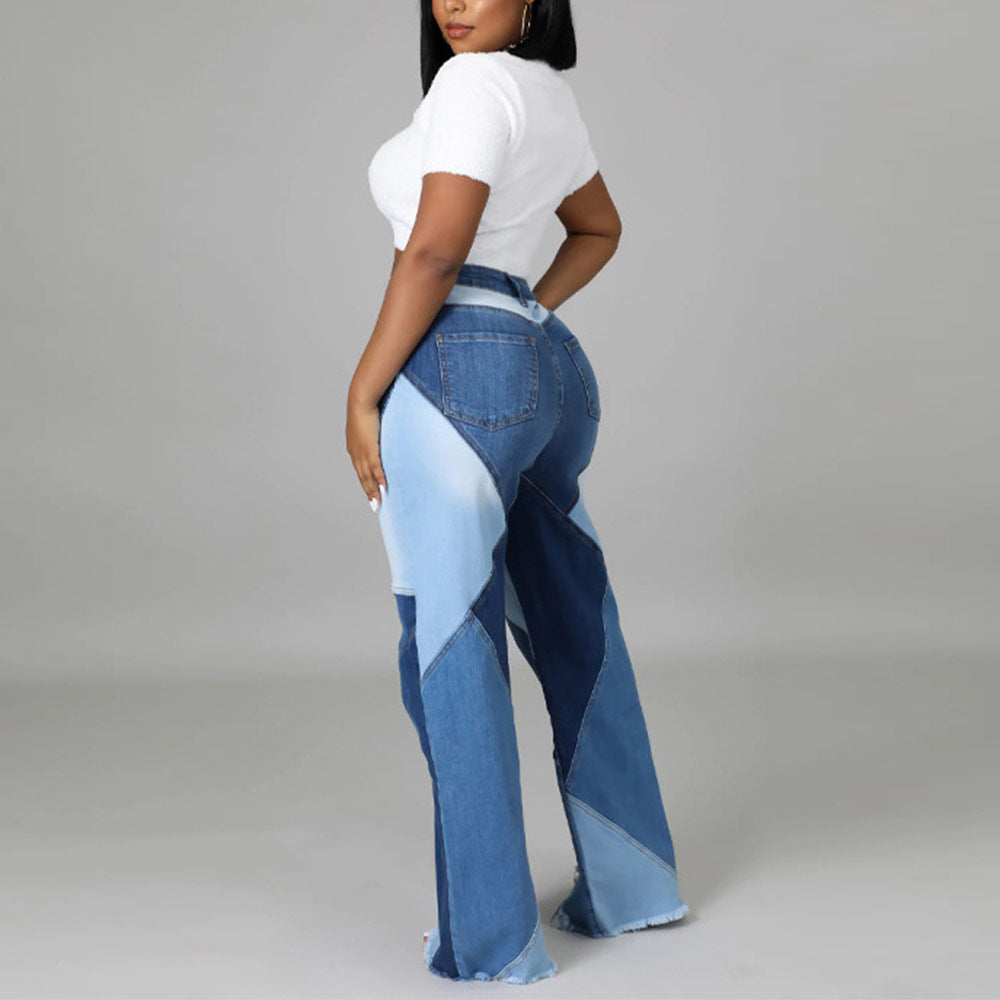 Women's Mixed Color High Waist Denim Jeans