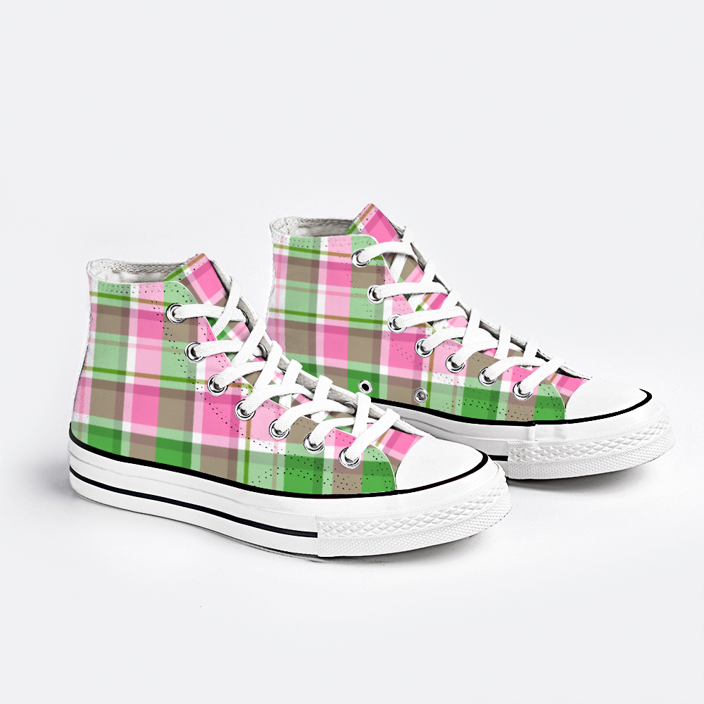 Pink Plaid | Unisex High Top Canvas Shoes