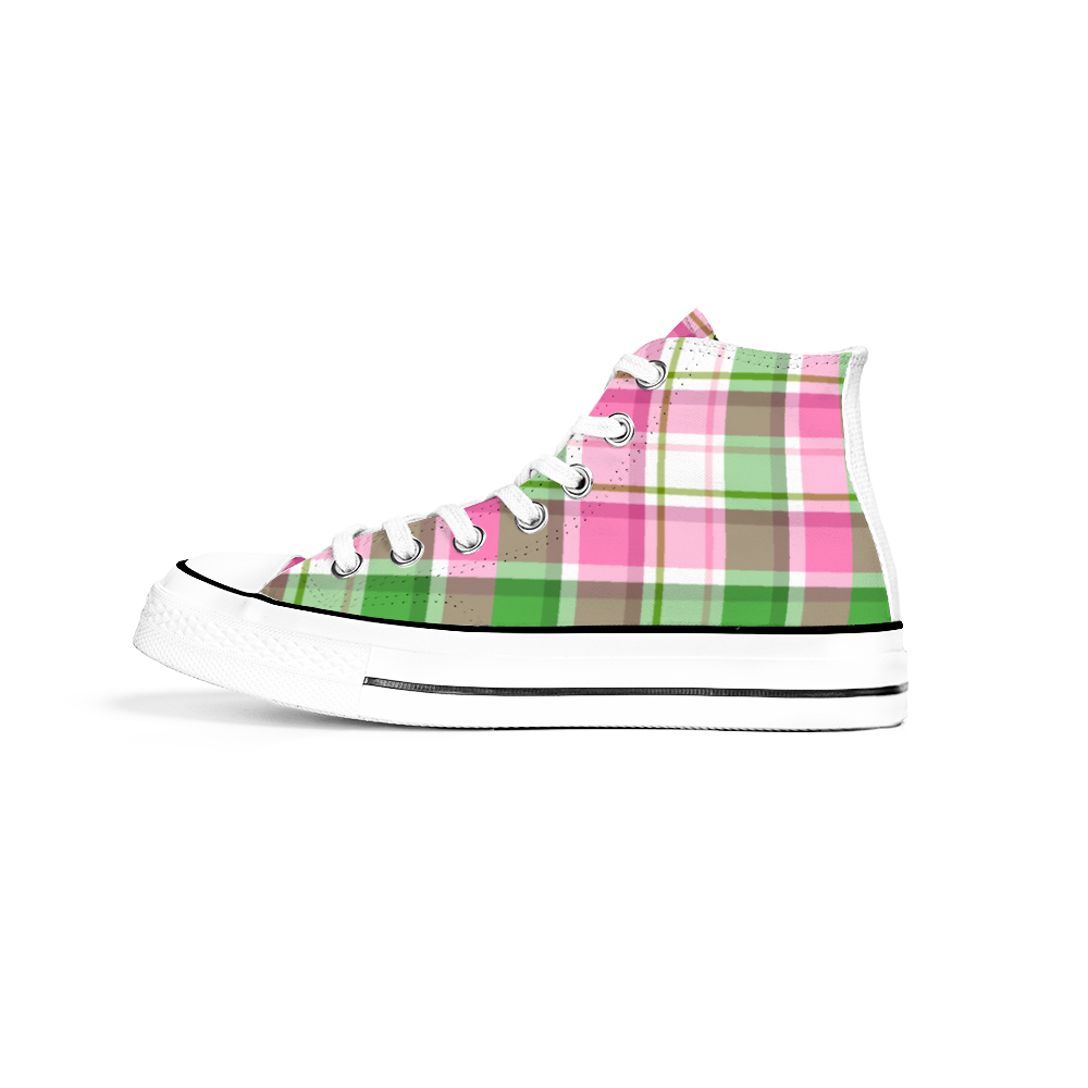 Pink Plaid | Unisex High Top Canvas Shoes