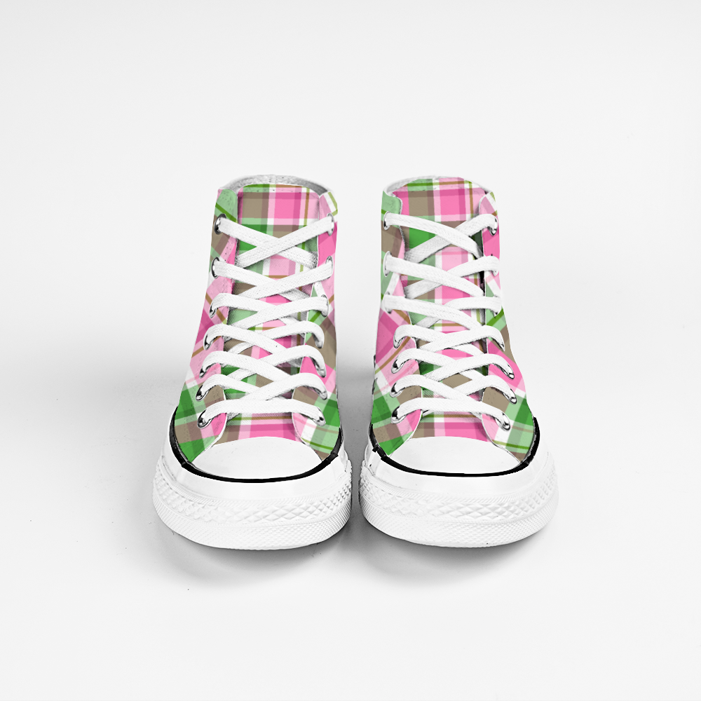 Pink Plaid | Unisex High Top Canvas Shoes