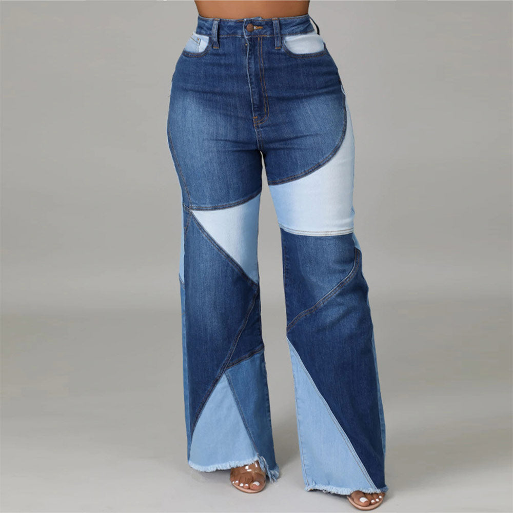 Women's Mixed Color High Waist Denim Jeans