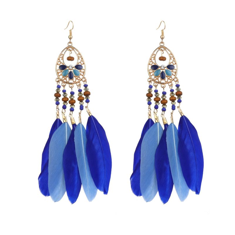 Blue Feathers + Beaded Tassel