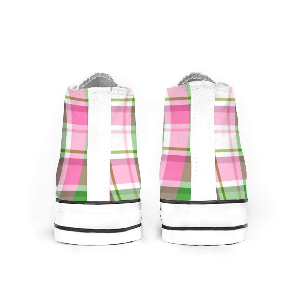 Pink Plaid | Unisex High Top Canvas Shoes