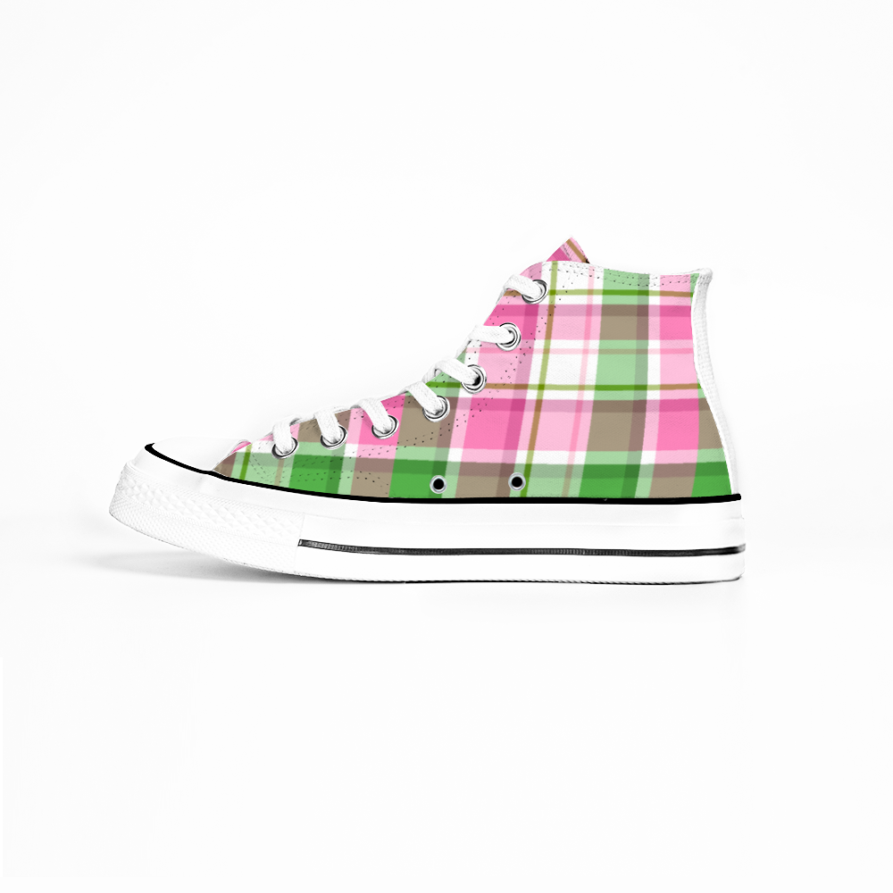 Pink Plaid | Unisex High Top Canvas Shoes