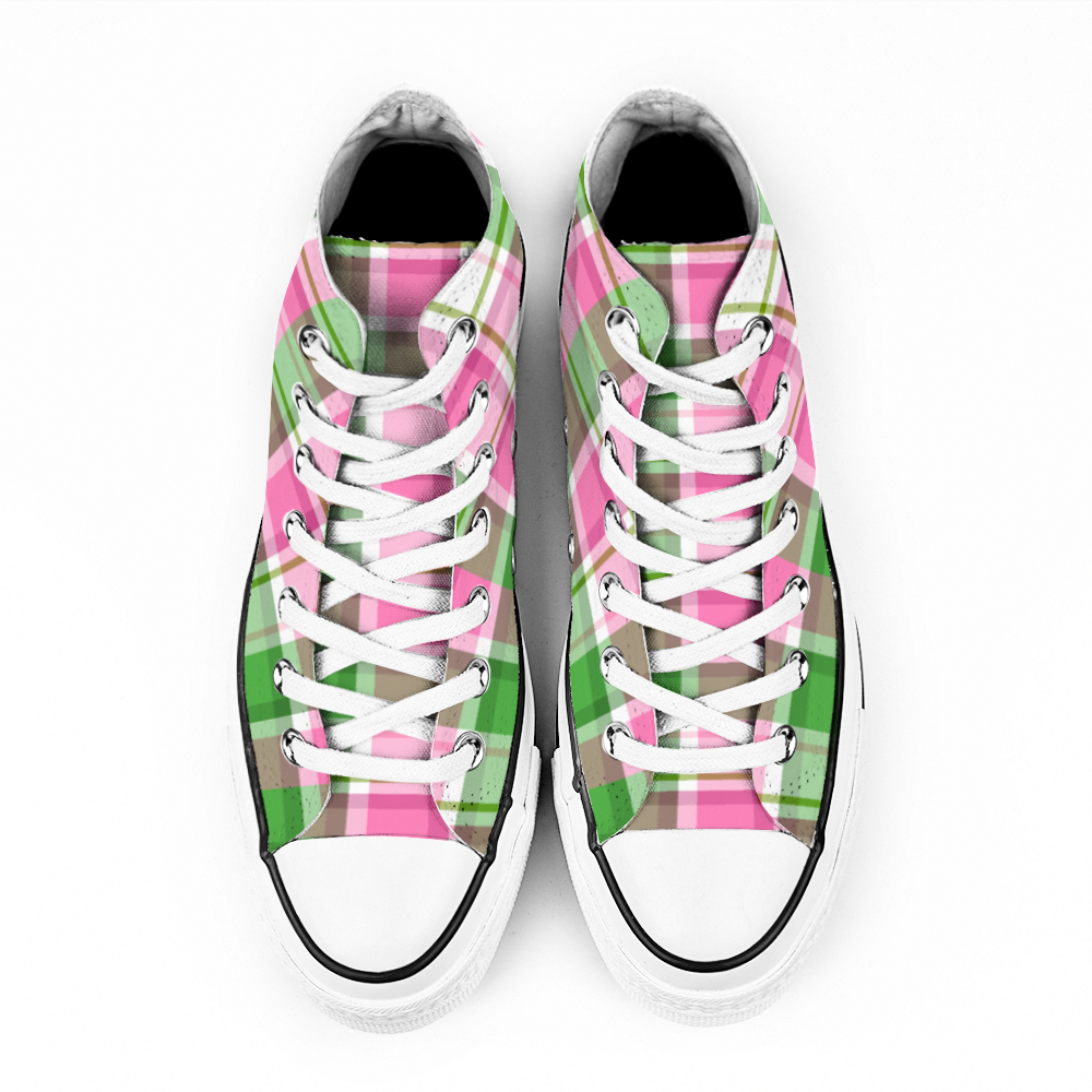 Pink Plaid | Unisex High Top Canvas Shoes