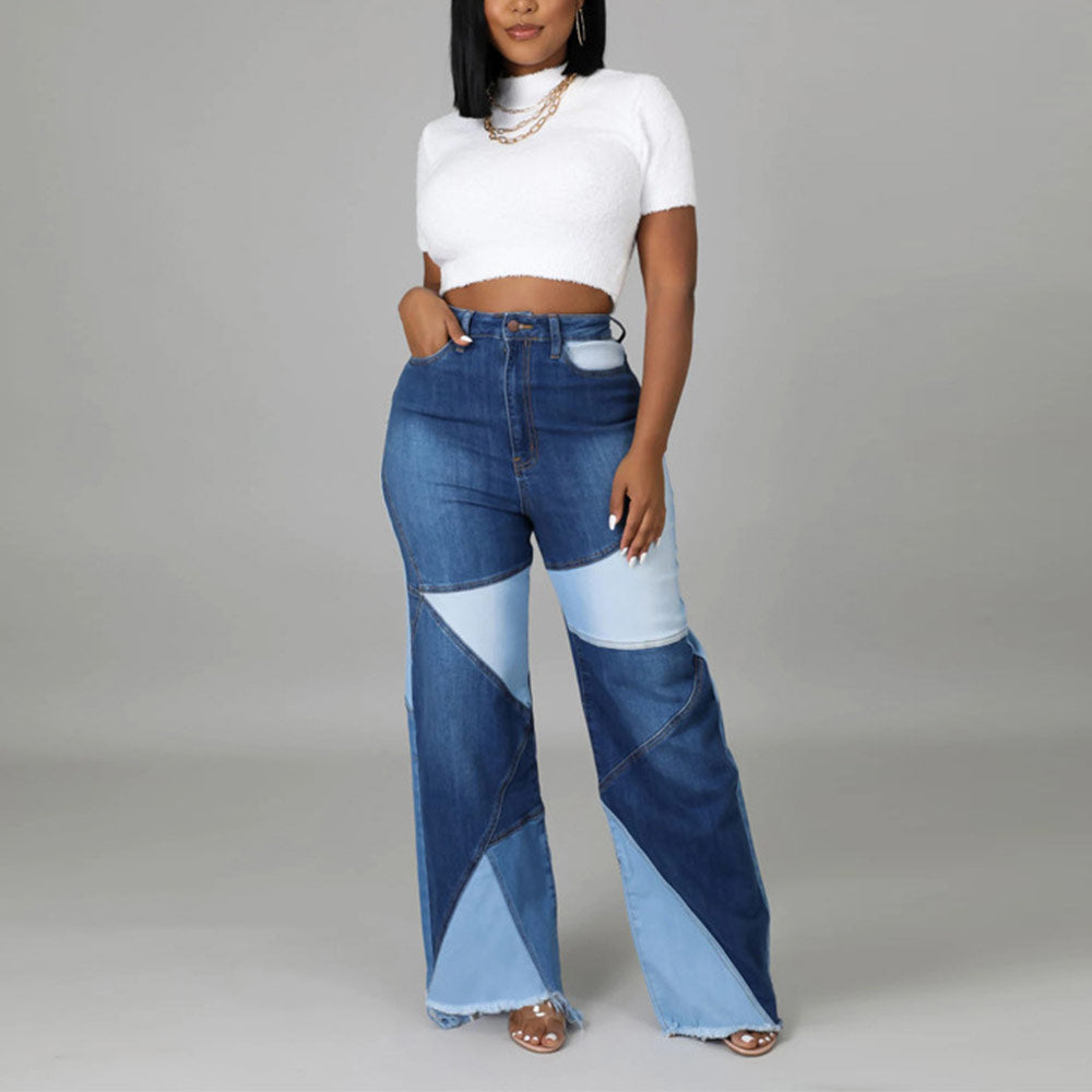 Women's Mixed Color High Waist Denim Jeans