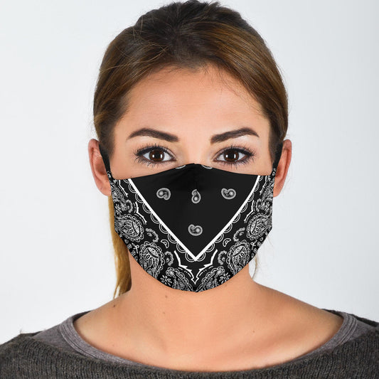 Adjustable Black Bandana Mask/5 Layer Filters