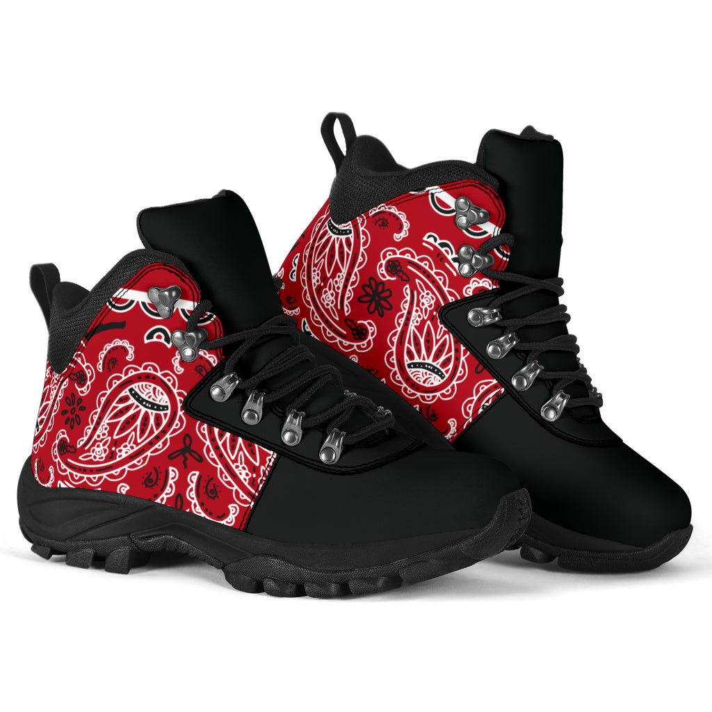 Unisex | Red Bandana Alpine Lace Up Boots