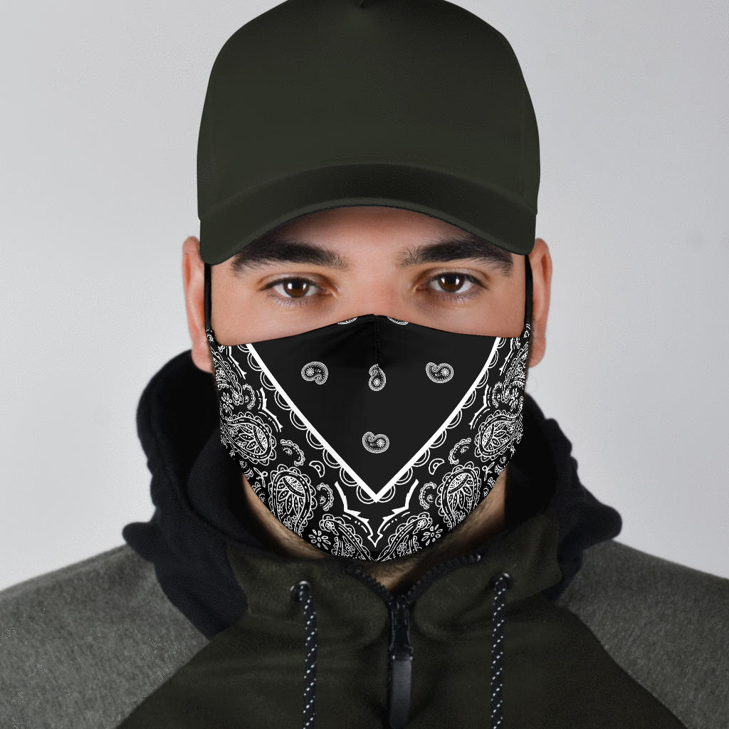 Adjustable Black Bandana Mask/5 Layer Filters