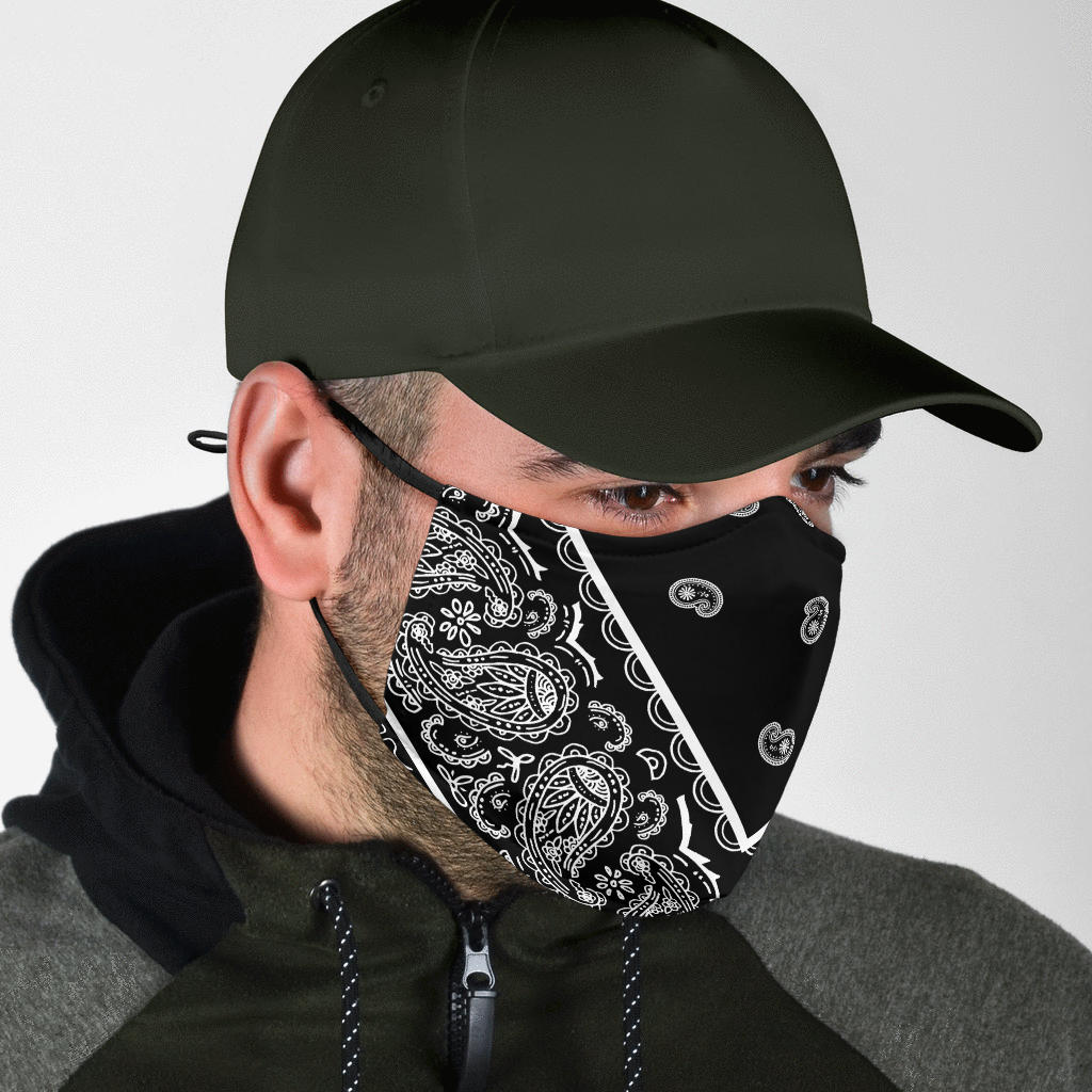 Adjustable Black Bandana Mask/5 Layer Filters