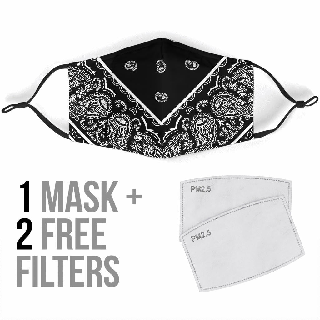 Adjustable Black Bandana Mask/5 Layer Filters