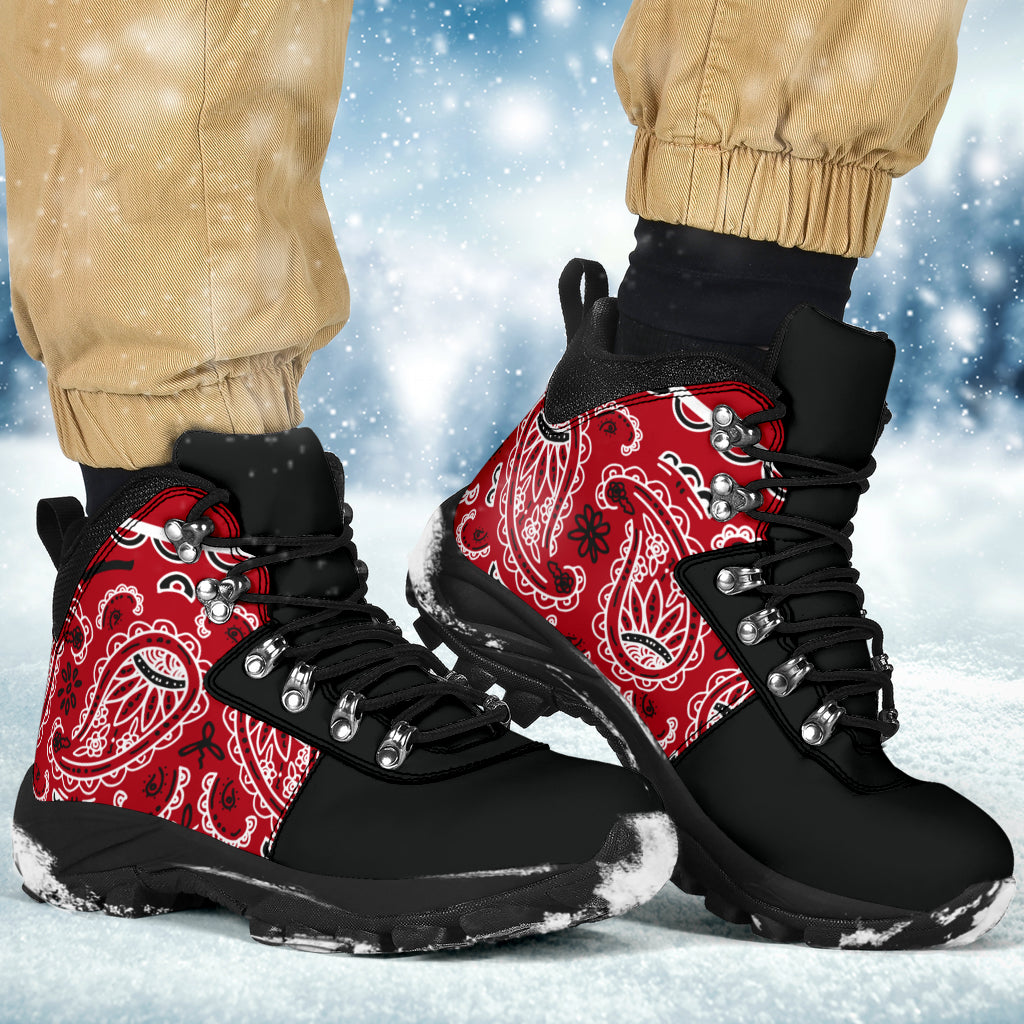 Unisex | Red Bandana Alpine Lace Up Boots