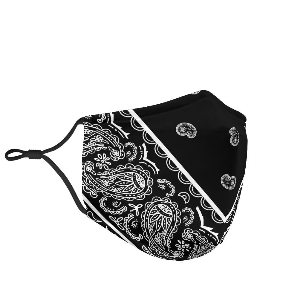 Adjustable Black Bandana Mask/5 Layer Filters