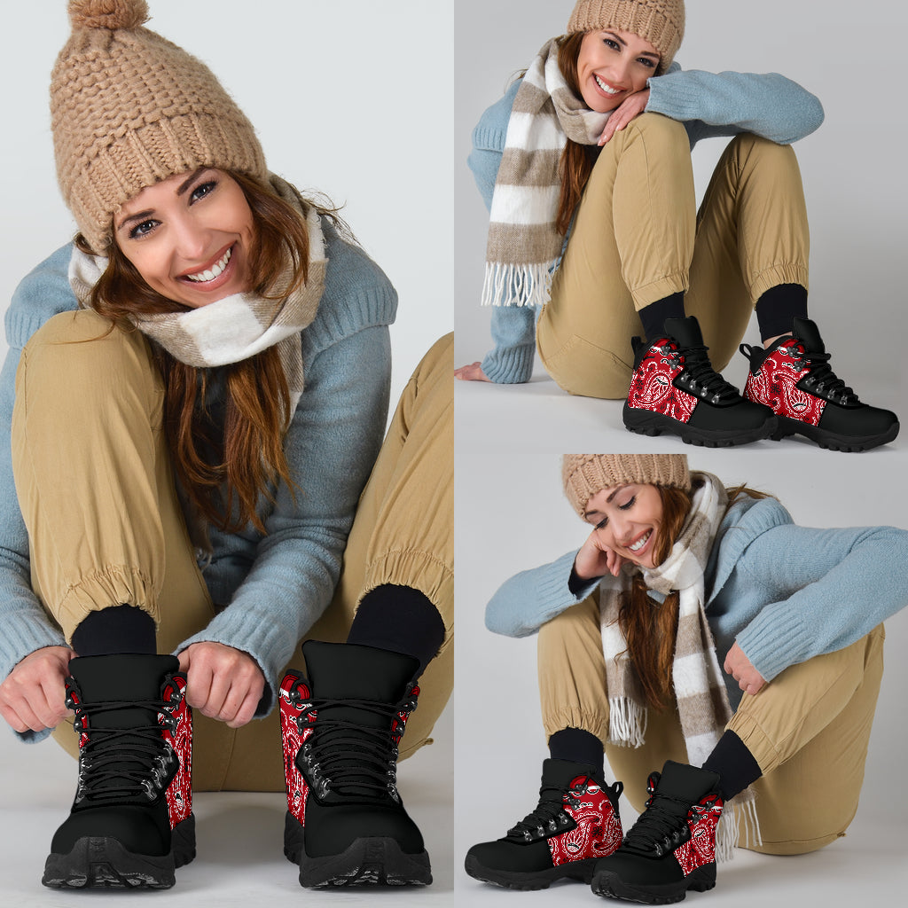 Unisex | Red Bandana Alpine Lace Up Boots