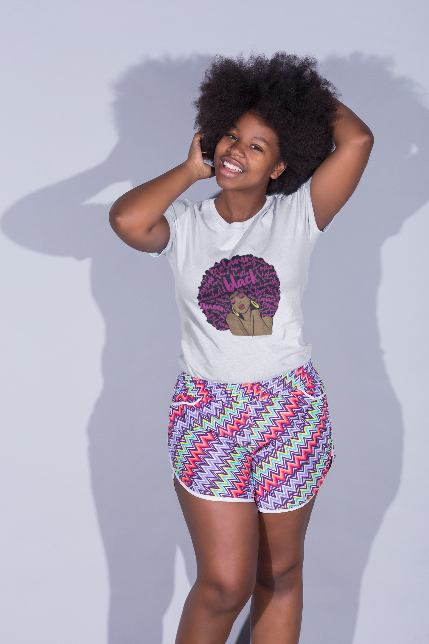 Black and Purple Afro | Women's Heavy Cotton Tee